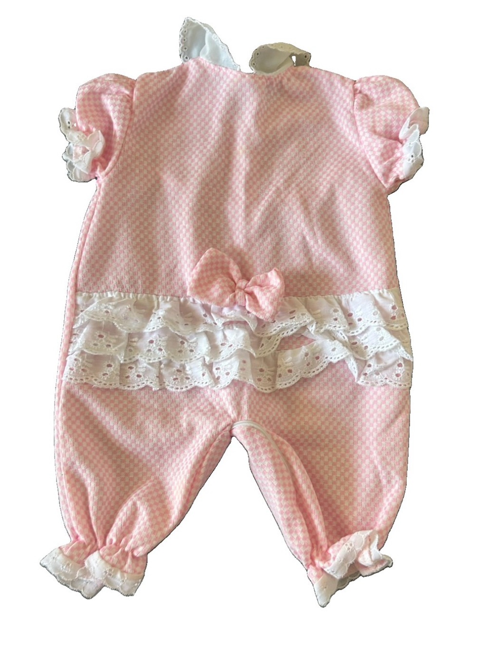 Vintage L’Angel Pink Gingham Lace Baby Sleeper Romper 6-14 lbs